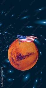 Mars with the flag of the United States of America