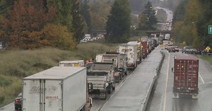 Truck hits Langley overpass on Highway 1