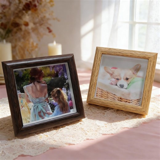 Minimal Square Wooden Photo Frame, Custom Printed Portrait Gift, Desktop Standing - Etsy