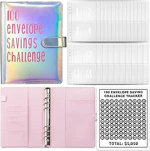 Envelope Savings Challenge Book, Savings Challenges Book with Envelopes, Easy and Fun Way to Save $5,050, Cash Savings Binder for Budgeting Planner & Saving Money (Colorful Silver)