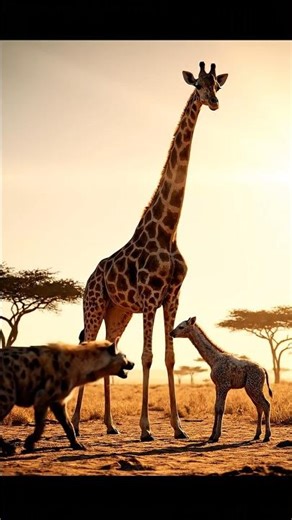 Giraffe's Incredible Kick Defends Calf from Hyena