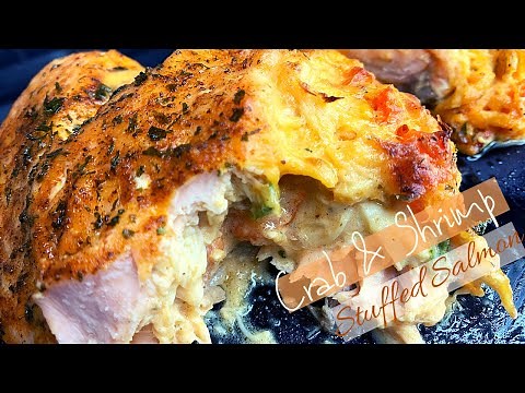 Lump Crab Meat & Shrimp Stuffed Salmon | Easy Salmon Recipe | SweetHeatCooks