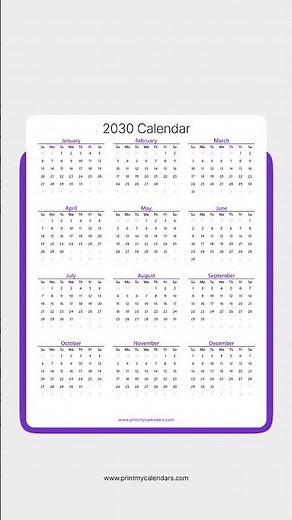 Calendar 2030 Printable | Free PDF Download (US) | Landscape & Portrait #2030calendar #newyear