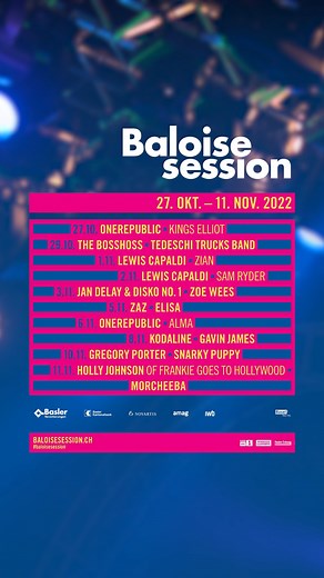 Wir melden uns mit berührenden Live-Momenten zurück. Vom 27. Oktober bis zum 11. November stehen in der Event Halle der Messe Basel unter anderem Superstars wie OneRepublic, Lewis Capaldi oder Gregory Porter, Stilikonen wie Frankie Goes To Hollywood-Frontmann Holly Johnson, Jan Delay & Disko No. 1, Morcheeba oder Zaz, aber auch Schweizer Newcomer wie Kings Elliot und Zian auf der Bühne. Weltstars, Newcomer und persönliche Neuentdeckungen erleben in intimer Clubtischatmosphäre mit Kerzenlicht – d
