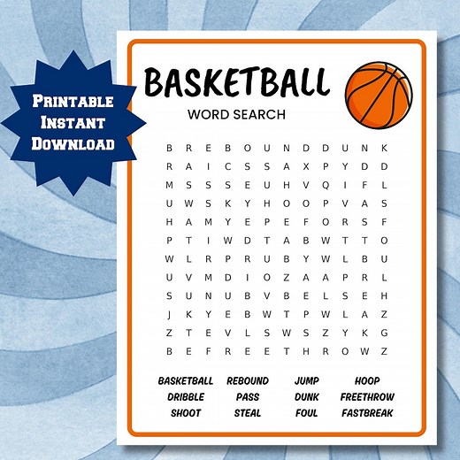 Basketball Word Search Game, Basketball Word Find Game, Printable Word Puzzle, Basketball Team Game, Basketball Activities, Instant Download - Etsy