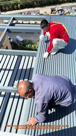 Workers Installing Metal Roof Louvers on a Steel Frame