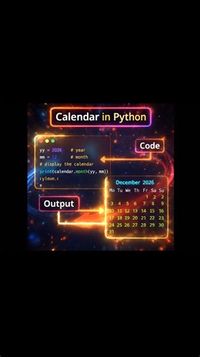 Codecraze on Instagram: "Creating a Calendar with Python 📅😍 . . . . . PythonProgramming #LearnPython #CodingReels #PythonBasics #ProgrammerLife"
