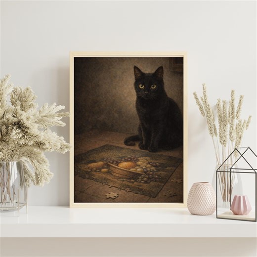 Cat Watching a Puzzle – Vintage Mood Digital Wall Art - Etsy