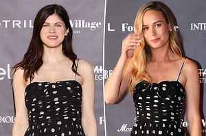 Brie Larson and Alexandra Daddario twin in same dress at Filming Italy event