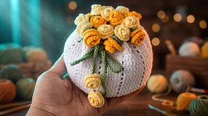 Crochet rose bouquet drawstring bag | Free pattern & step-by-step tutorial