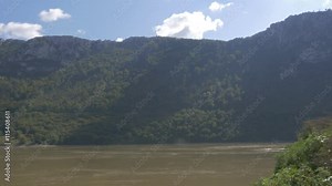 National park Djerdap gorge Kazan beautiful nature on river Danube 4K 2160p UHD panning footage - Serbian side of Djerdap national park in Eastern Serbia 4K 3840X2160 slow panning UHD video
