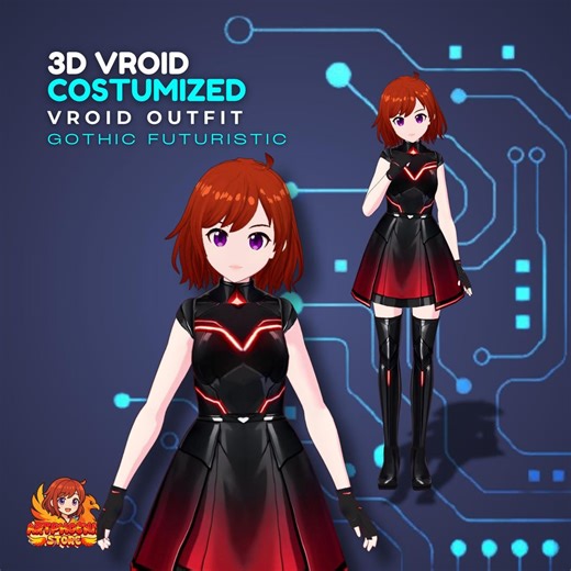 Vroid Gothic Futuristic Dress | Neon Techwear Outfit With Cyber Glow | Dark Vtuber Fashion | 3D Custom Clothing for Anime Avatar - Etsy