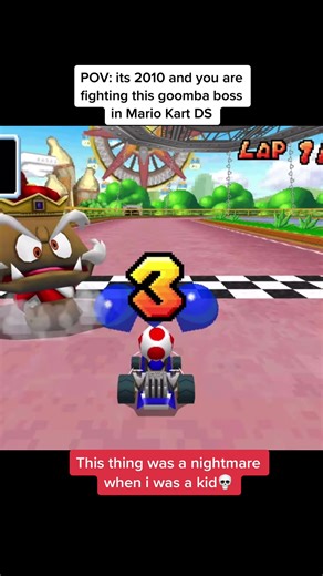 Fighting Goomba Boss in Mario Kart DS in 2010