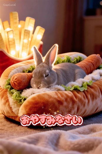 ホットドッグの中でおやすみなさい🐰💤 #うさぎ #rabbit