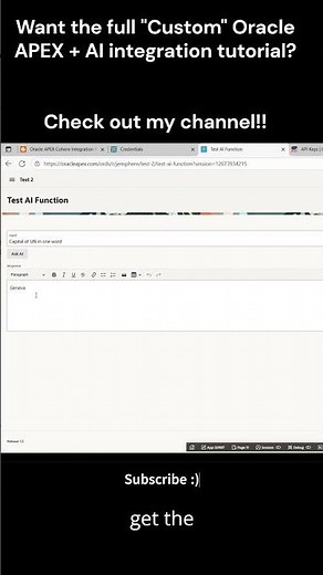 Want the full "Custom" Oracle APEX+AI integration tutorial? Check out my channel🎥#oracleapex #apexai
