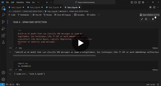 #machinelearning #spamdetection #codsoft #nlp #smsclassifier #datascience #ai #mlprojects #python #textclassification #linkedinlearning | Divyam kashyap