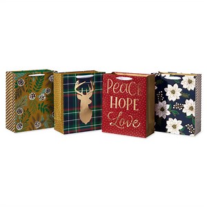 American Greetings 13" Large Christmas Gift Bags, Greenery and Lettering (4 Bags)