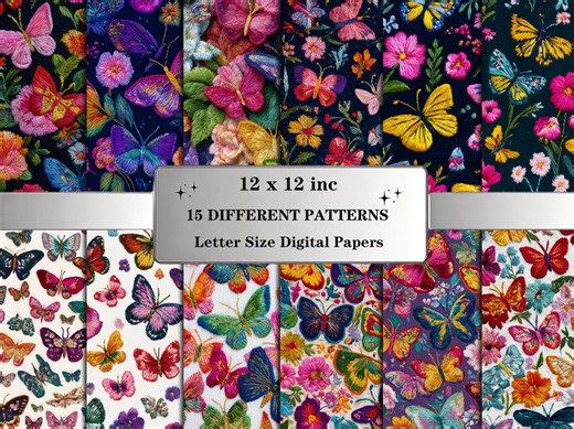 Embroidered Butterfly Seamless Patterns: Textile Digital Paper Pack With Colorful Stitched Wings - Etsy