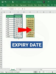 21K views · 1.3K reactions | Expiry date function in excel | #expirydate #edate #expiry #expirydateinexcel #date #excel #findexpirydate #calculateexpirydates #productexpiresdate #excel2019 #excel2013 #msoffice #exceltraining #msofficetraining #exceltipsandtricks #excelreels #excelquery #interviewquestions #excelinterviewquestions #excelproblem #excelshortcuts #excelshortkeys #karandadya1#commonmistakesinexcel #exceluser #pcuser #excel2016 #365 #office365 #excel365 | Karan Dadya | Facebook