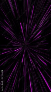 Neon space time warp. Speed animation with dots and lines. Distortion of space