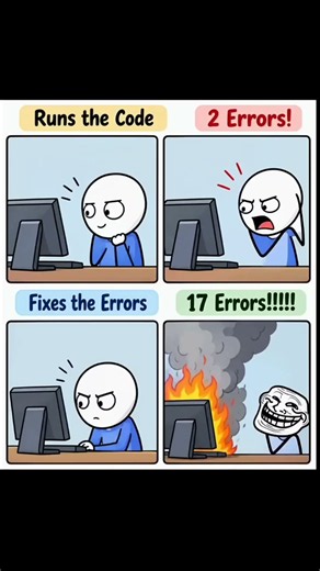 2 Errors In, 17 Errors Out 💀😂#coding#bug#debugging#developer#programming#tech#humor#memes#codario