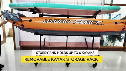Kayak Stand & Storage Rack, Fits Kayaks, SUPs, Canoes, with Wheels, Max 400 LBS, for Garage & Outdoor Storage, Kayak Paddle Holder, Easy Transport & Organization (6 Kayaks Storage Rack)