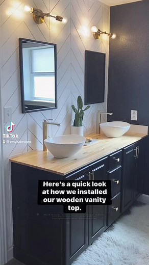 So many questions on out vanity top we made for our master bathroom! Here’s how we installed it quickly and as easy as possible! Let us know what questions you have! ⬇️ #woodwork #woodworking #carpenter #diyprojects #bathroomdesign #diyideas #carpentry #BudgetFriendly #diyideas #diyhomedecor #howto #carpenter #countertops #renovation #beforeandafter | Emyludesigns