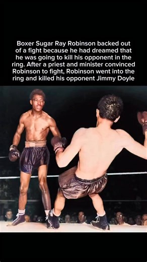 purely history on Instagram: "Hall of Fame boxer Sugar Ray Robinson backed out of a fight because he had dreamed that he was going to kill his opponent in the ring. After a priest and minister convinced Robinson to fight, Robinson went into the ring and killed his opponent, Jimmy Doyle. Follow [ @historytv8tins ] for more watching"