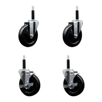 Amazon.com: Hard Rubber Swivel Expanding Stem Caster Set of 4 w/5" x 1.25" Black Wheels and 3/4" Stems - Includes 2 with Top Locking Brake - 1200 lbs Total Capacity - Service Caster Brand : Industrial & Scientific