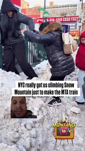 NYC really got us climbing Snow Mountain just to make the MTA train this commute is a full workout before the day even starts stay safe and watch your step #NYC #MTA #WinterWeather #SnowDay #StaySafe Video credit to @montanotv.show | Gomez V Omar