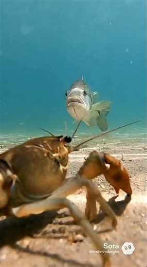 Big Bass wins face off eating live Crawfish off lake bottom fishing