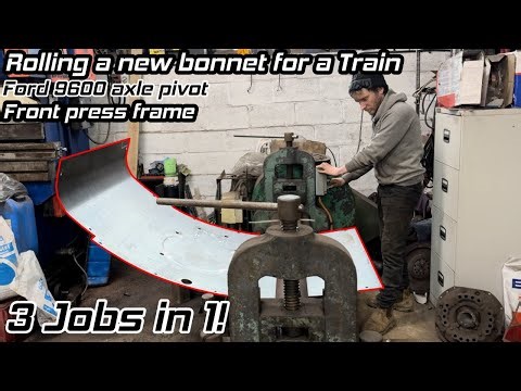Rolling a train bonnet. Bushing a Ford 9600 pivot and repairing front press link pin holes