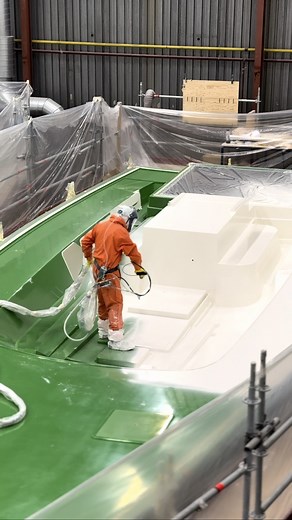 18K views · 92 reactions | Smooth indeed, as this spray operator applies an initial gelcoat to the inverted, underside of another new Contest 50CS deck moulding. 六‍ | Contest Yachts | Facebook