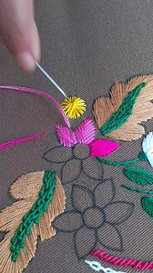 Pink flower basic fishbone stitch flower pattern filling | Basic Embroidery ABC