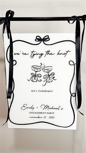 ELEGANT SIGNAGE | WEDDING RENTALS | STEVIE on Instagram: "We loveeee a custom engagement sign 🤩 I worked together with Emily to create a welcome sign to match her party theme. The large border made this sign tricky but it turned out so so good (although I’m bias) I truly am lucky to have so many brides who trust me create signage for their special events 🤍 #acrylic #acrylicsign #custom #engagement #engagementsign #welcomesign #custom #shopsmall #shoplocaltbay #smallbusiness"