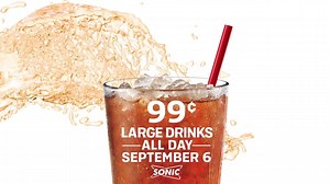 1.1K reactions · 620 shares | Quench your thirst with the refreshing flavors you deserve!  ✨ Sip 99¢ Large Drinks ALL DAY at SONIC! Each large drink is 99¢. Tax not included. Add-Ons cost extra. Offer includes Large Soft Drinks, Famous Slushes, Iced Teas and Regular Hot Coffee. Not good in conjunction with any other offer or combo. Offer valid only on September 6, 2017, while supplies last at participating SONIC® Drive-In locations. | Sonic Drive-In | Facebook