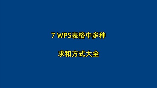 7 WPS表格中多种求和方式总结