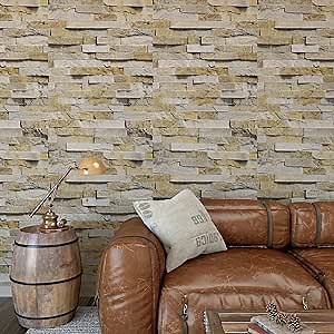 VaryPaper 3D Brick Wallpaper Peel and Stick Stone Wallpaper Self Adhesive Removable Faux Brick Wall Paper Waterproof Brick Contact Paper for Walls Bedroom Kitchen Backsplash Fireplace 15.7''x78.7''