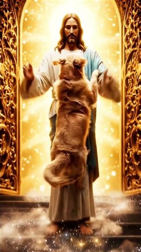 Heaven's Gates Open: Jesus Welcomes a Golden Retriever Home | Spiritual AI Art