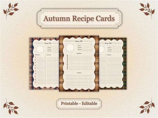 Printable Recipe Cards - Seasonal Collection - Christmas Autumn & Cozy - Instant Download - Etsy