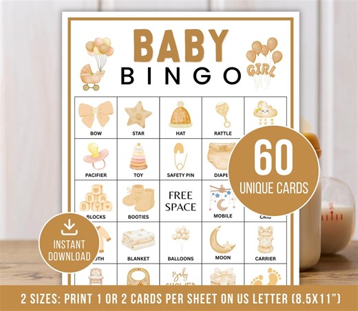Baby Bingo, 60 Baby Bingo Cards, Baby Shower Bingo, Printable Baby Bingo Game, Baby Shower Game, Baby Shower Activity, Instant Download - Etsy