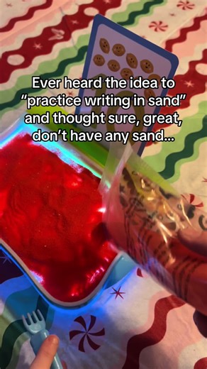 Multi sensory writing practice with this light up sand tray is fun andddd it stores itself. Love that for me 😉 @Educational Insights #writing #preschool #finemotorskills