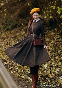 Wool Dress, Plaid Midi Wool Dress, Swing Wool Dress, Long Sleeve Wool Dress, Fit and Flare Dress, Winter Dress, Custom Dress, Xiaolizi 4814 - Etsy