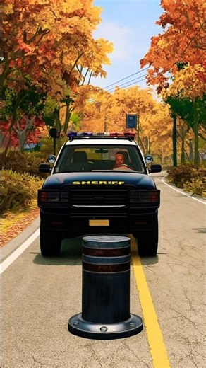 🚓 Sheriff’s Car vs Mysterious Road Block! 😱 | Epic Fall Road Scene 🍂