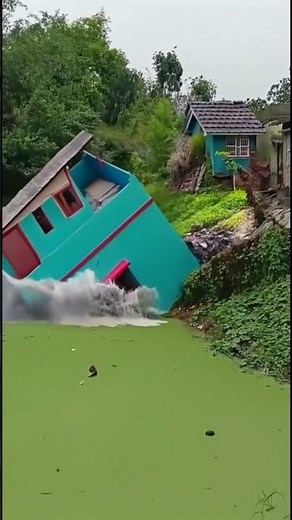 House Slide Down into Swamp and Explodes #shorts