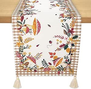 Folkulture Table Runners | Fall Table Runner 90 inches Long | 100% Cotton Table Runner for Fall Decor or Boho Decor | Farmhouse Table Runners with Tassles for Dining Room | Thanksgiving Decorations