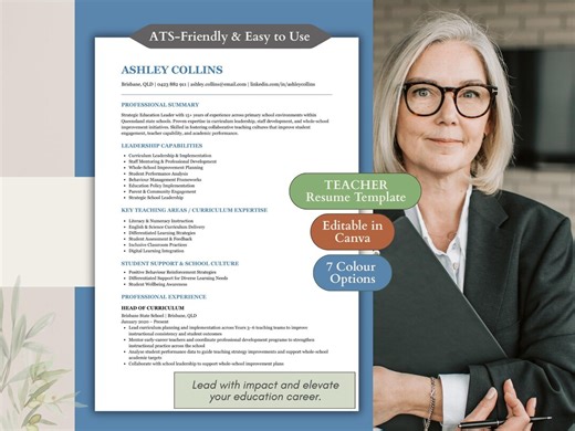 School Leadership Resume Template | Head Teacher CV | Education Leader Resume | Deputy Principal Resume | Canva Template - Etsy
