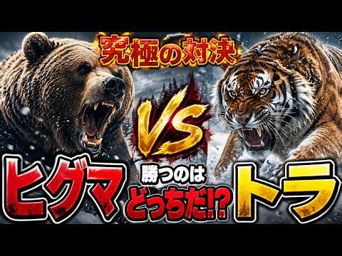 ヒグマVSトラ、雪山で本気で戦ったら勝つのはどっちだ！？【最強動物対決】 #ヒグマ#トラ#動物対決#最強動物#野生動物