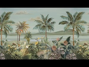 Tropical Wallpaper - Lush Palm Trees & Serene Water Landscape - Nature-Inspired Wall Art
