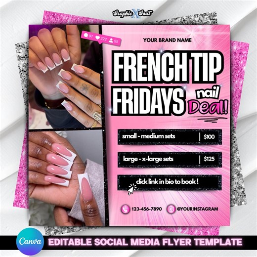 French Tip Sale Flyer. Nail Tech French Tips Special, Nail Tech Template, French Tip Specials, Instagram Flyer Deals, DIY Canva - Etsy